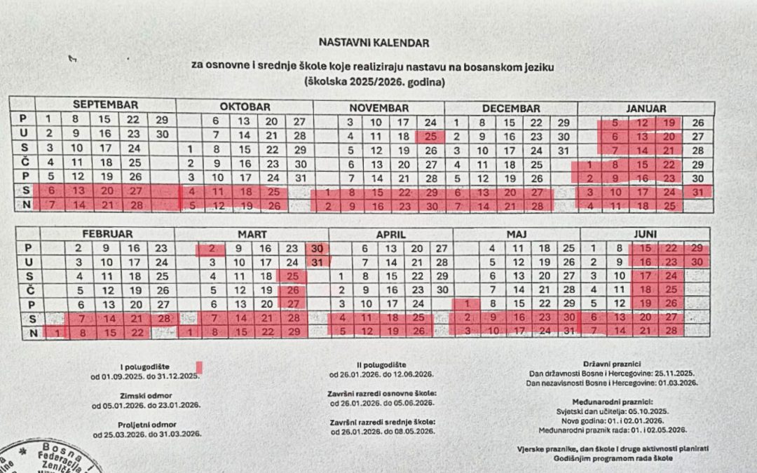 Nastavni kalendar 2025/26.